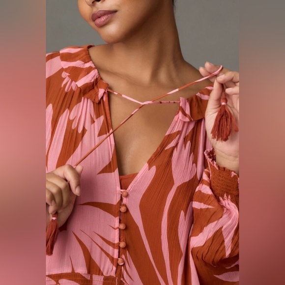 Anthropologie The Marais Printed Chiffon Maxi Dress in Medium Orange | XL | NWT - Picture 15 of 15